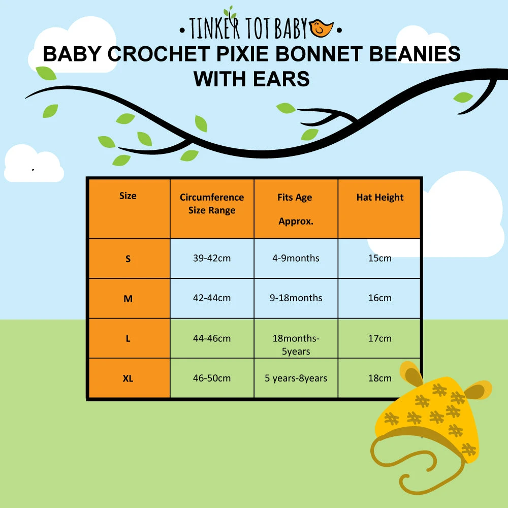 Tinker Tot Baby - Handmade Bobbled Pixie Bonnet with Ears | 2 Colours - Tinker Tot Baby Tinker Tot Baby - Handmade Bobbled Pixie Bonnet With Ears | 2 Colours - Tinker Tot Baby -MY LITTLE SHOP CROCHET PIXIE WITH EARS