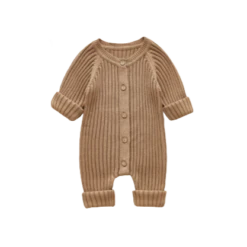 Button Ribbed Onesie | Beige - Affordable Baby