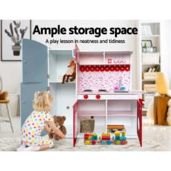 Kids Cookware Play Set - Pink & Red - Toy Warehouse -MY LITTLE SHOP PLAY WOOD FRIDGE PINK 04