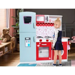 Kids Cookware Play Set - Pink & Red - Toy Warehouse -MY LITTLE SHOP PLAY WOOD FRIDGE PINK 05