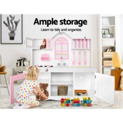 Kids Wooden Kitchen Play Set - White & Pink - Toy Warehouse -MY LITTLE SHOP PLAY WOOD PRINCESS WHITE 05