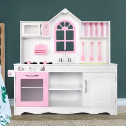 Kids Wooden Kitchen Play Set - White & Pink - Toy Warehouse -MY LITTLE SHOP PLAY WOOD PRINCESS WHITE 99