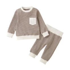 Waffle Stripe Pocket Set | Brown - Affordable Baby