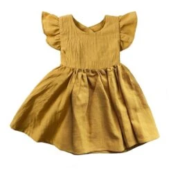 Ruffle Linen Dress | Mustard - Affordable Baby
