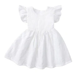 Ruffle Linen Dress | White - Affordable Baby