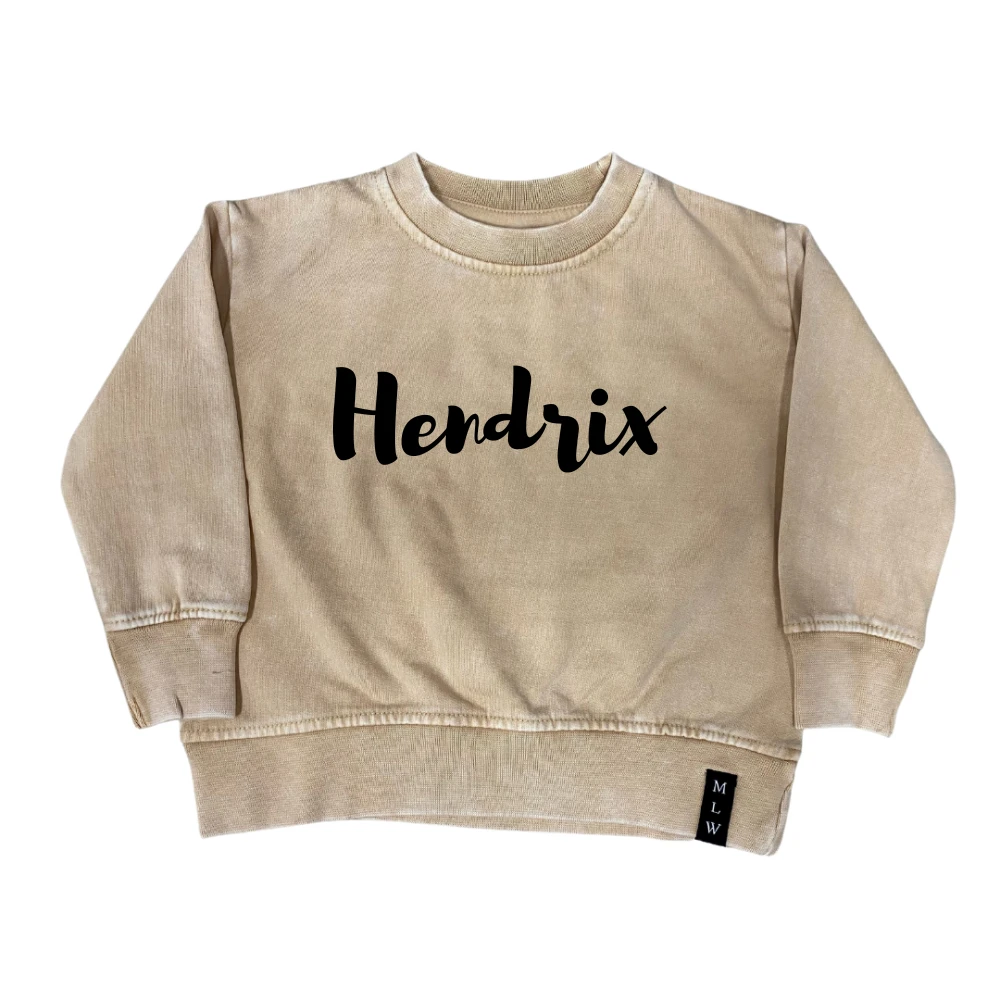 MLW By Design - Personalised Stonewash Crew | Black or Sand - MLW By Design MLW By Design - Personalised Stonewash Crew | Black Or Sand - MLW By Design -MY LITTLE SHOP SandStonewashPersonalisedTee BsuitSS LS Crew