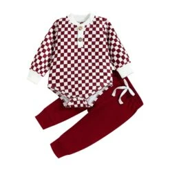 Ribbed Checkered Set | Burgundy - Affordable Baby