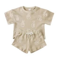 Beige Peace Shorts Set - Affordable Baby