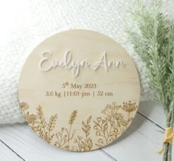 Meridian Etch - Personalised Wooden Birth Announcement | Flowers - Meridian Etch