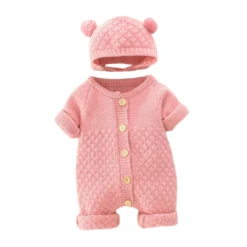 Knit Romper & Matching Bonnet | Pink - Affordable Baby