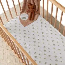 Snuggle Hunny Kids - Organic Fitted Cot Sheet | Green Palm - Snuggle Hunny Kids