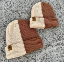 Mini Maxwell - 2 Tone Knit Beanie Tan/Beige - Mini Maxwell