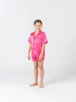 Midnight Mischief - Baby & Kids Luxe Satin Personalised Short Sleeve Pyjama Set | Hot Pink & Red - Midnight Mischief -MY LITTLE SHOP kids luxe personalised pyjama set short sleeve hot pinkredproduct namekids pyjamasmidnight mischief sleepwear 234648