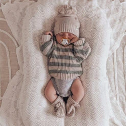 3 Little Crowns - Knitted Booties | Mushroom - 3 Little Crowns -MY LITTLE SHOP mutedgreenstripe 11adf48a be04 4ce9 94cd 34cde9f4462a