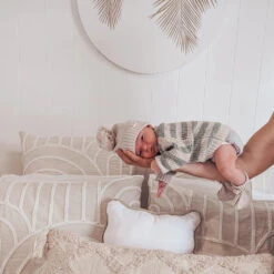 3 Little Crowns - Chunky Knit Jumper | Muted Green & Mushroom Stripes - 3 Little Crowns -MY LITTLE SHOP mutedgreenstripes