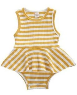 Stripe Sleeveless Bodysuit Set | Yellow - Affordable Baby