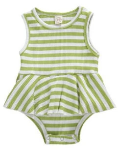 Stripe Sleeveless Bodysuit Set | Green - Affordable Baby