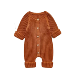 Button Ribbed Onesie | Rust - Affordable Baby