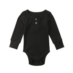 Ribbed Button Bodysuit | Black - Affordable Baby