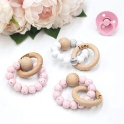 CMC GOLD - Silicone Teether With Personalised Beechwood Ring - CMC Gold -MY LITTLE SHOP rattle silicone teether with personalised beechwood ring wooden teether 2 5000x 3735843d bd66 4f34 9754 e3e795f86ed9
