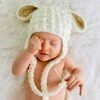 Tinker Tot Baby - Handmade Crochet Beanie – Lamb With Tan/Brown Ears - Tinker Tot Baby