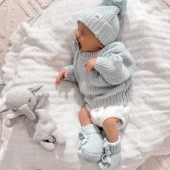 3 Little Crowns - Textured Knit Booties | Stormy Blue - 3 Little Crowns -MY LITTLE SHOP stormy blue jumper 1